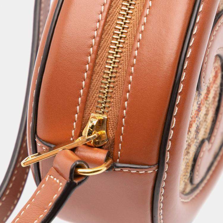 Pre Owned Celine Brown Small Houndstooth Canvas and Calfskin Cuir Triomphe Oval Crossbody