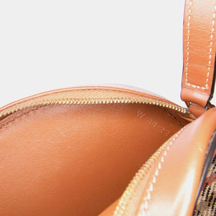 Pre Owned Celine Brown Small Houndstooth Canvas and Calfskin Cuir Triomphe Oval Crossbody