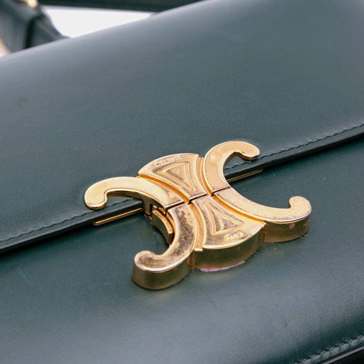 Pre Owned Celine Green Classique Shiny Calfskin Triomphe Crossbody
