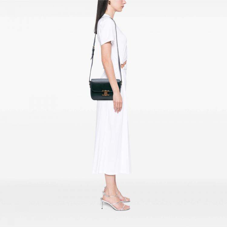Pre Owned Celine Green Classique Shiny Calfskin Triomphe Crossbody