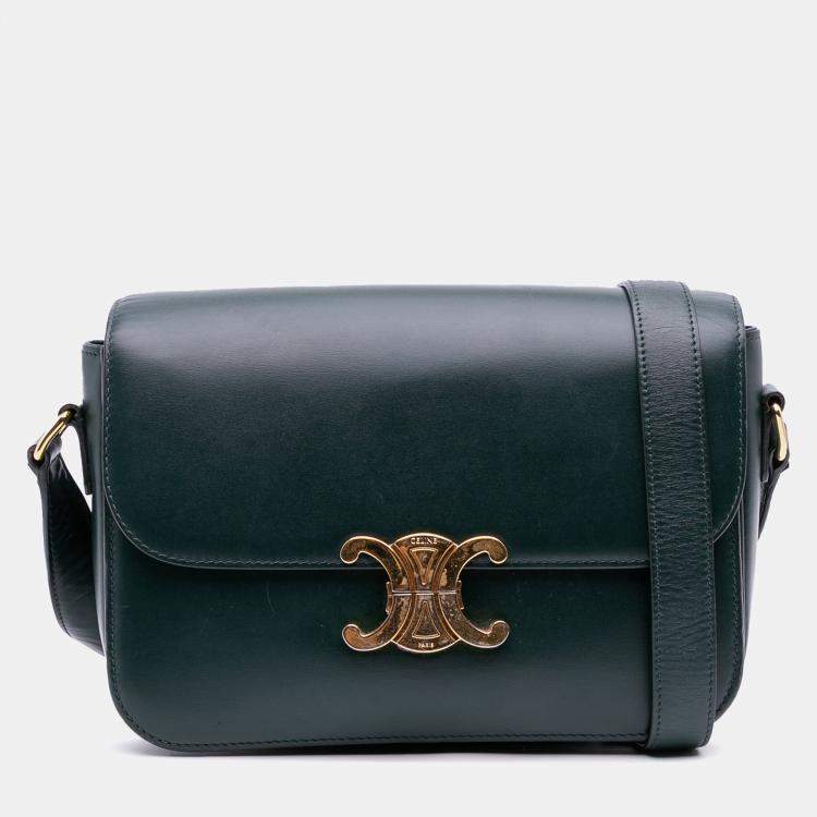 Pre Owned Celine Green Classique Shiny Calfskin Triomphe Crossbody