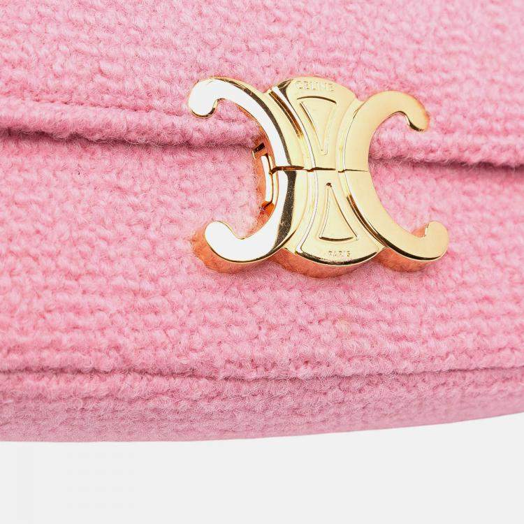 Pre Owned Celine Pink Tweed Claude Chain Shoulder Bag