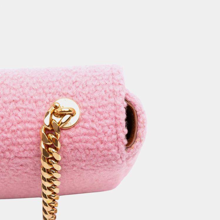 Pre Owned Celine Pink Tweed Claude Chain Shoulder Bag