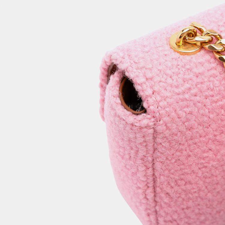 Pre Owned Celine Pink Tweed Claude Chain Shoulder Bag