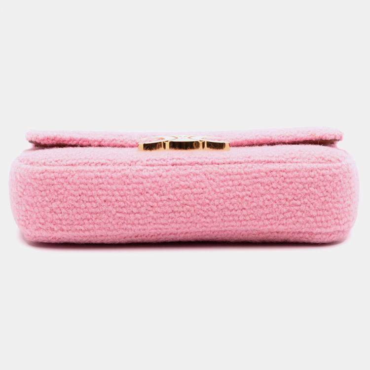 Pre Owned Celine Pink Tweed Claude Chain Shoulder Bag