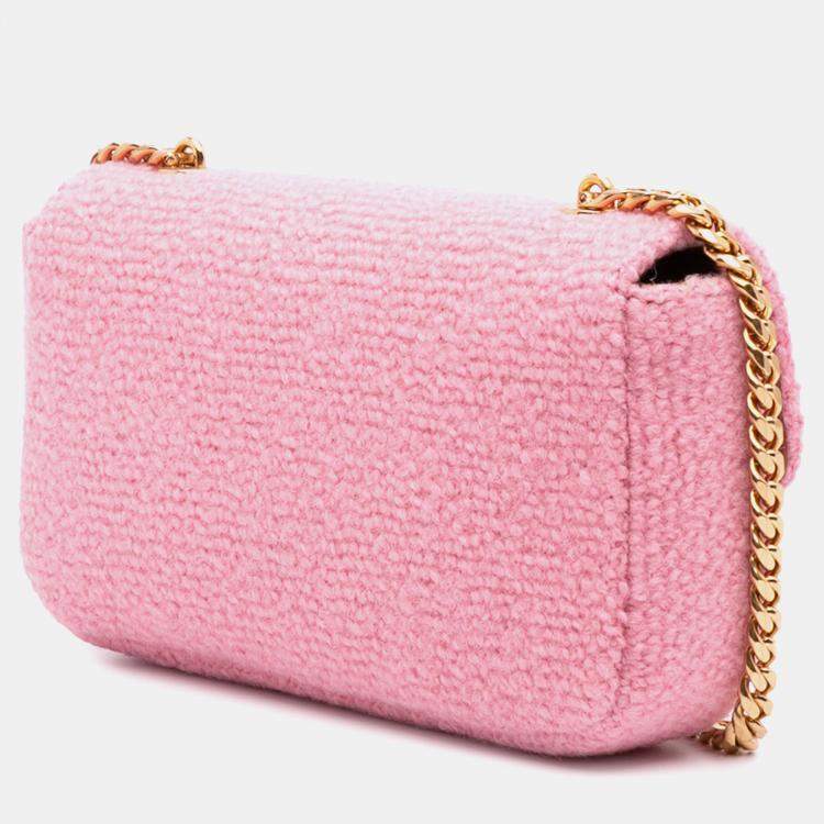 Pre Owned Celine Pink Tweed Claude Chain Shoulder Bag
