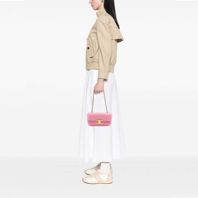 Pre Owned Celine Pink Tweed Claude Chain Shoulder Bag