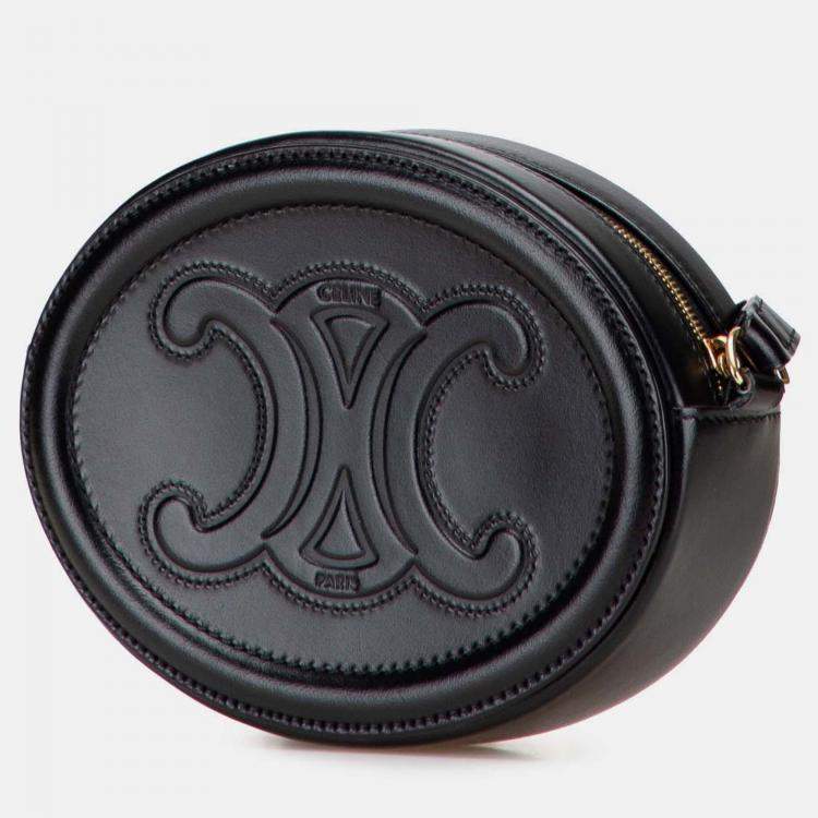 Pre Owned Celine Small Calfskin Black Cuir Triomphe Oval Crossbody