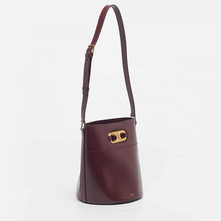 Pre Owned Celine Burgundy Leather Triomphe Maillon Bucket Bag