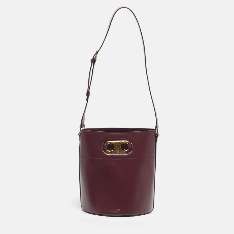 Pre Owned Celine Burgundy Leather Triomphe Maillon Bucket Bag