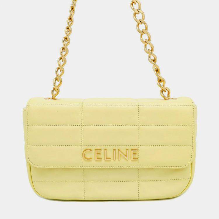 Pre Owned Celine Mono Chrome Yellow Leather Chain Shoulder Bag