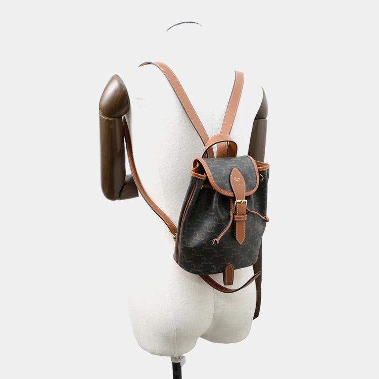 Pre Owned Celine Triomphe Falco Mini Tan PVC Calf Leather Backpack