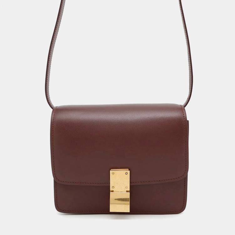 Pre Owned Celine Classic Box Small Bordeaux Leather Shoulder Bag