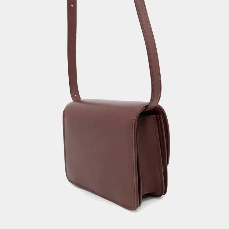 Pre Owned Celine Classic Box Small Bordeaux Leather Shoulder Bag