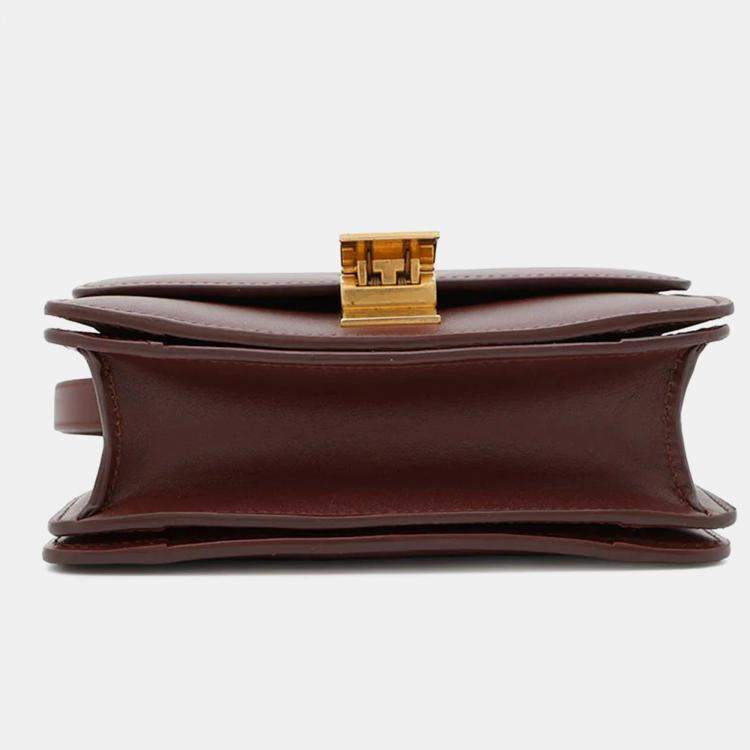 Pre Owned Celine Classic Box Small Bordeaux Leather Shoulder Bag