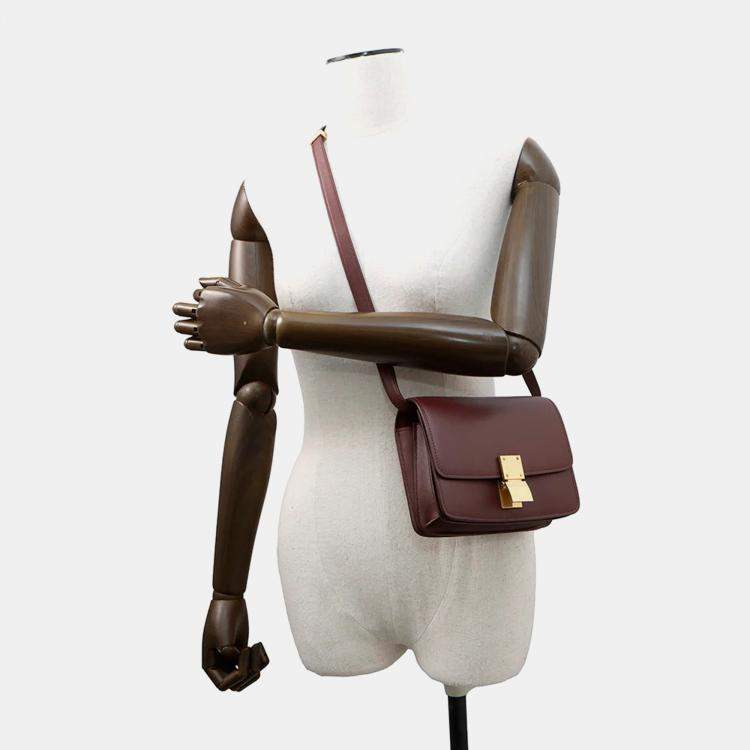 Pre Owned Celine Classic Box Small Bordeaux Leather Shoulder Bag