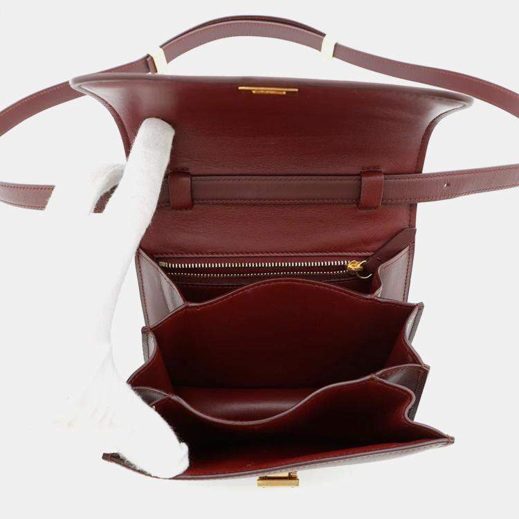 Pre Owned Celine Classic Box Small Bordeaux Leather Shoulder Bag
