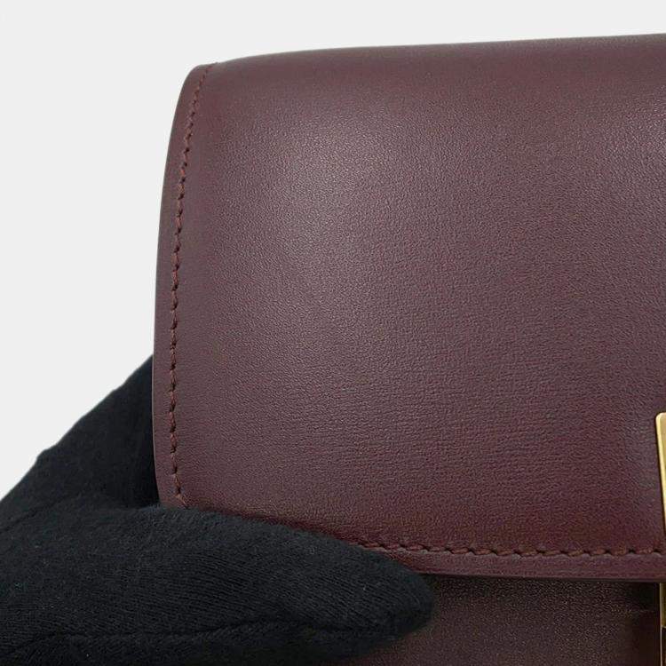 Pre Owned Celine Classic Box Small Bordeaux Leather Shoulder Bag