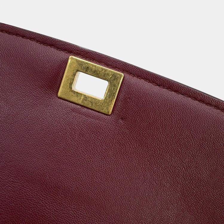 Pre Owned Celine Classic Box Small Bordeaux Leather Shoulder Bag