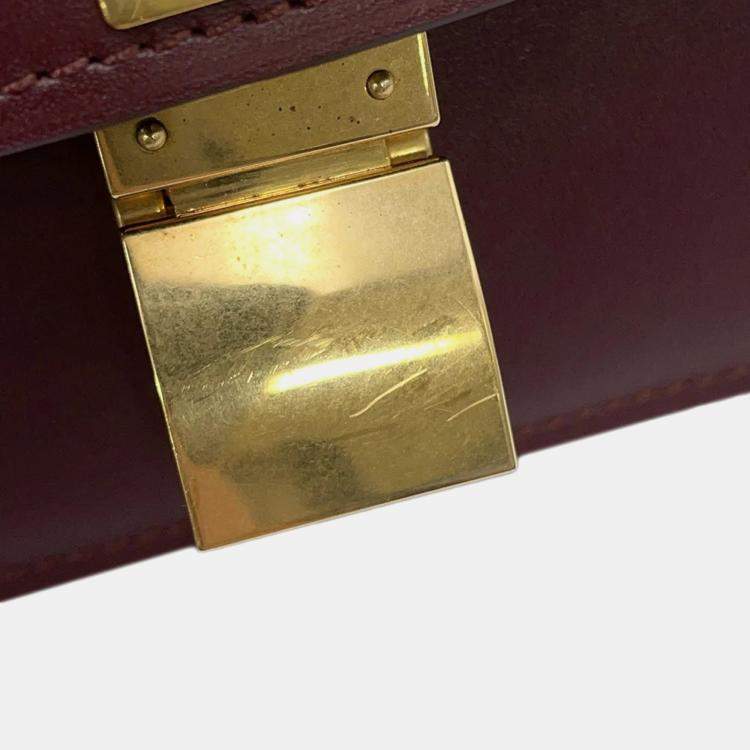 Pre Owned Celine Classic Box Small Bordeaux Leather Shoulder Bag