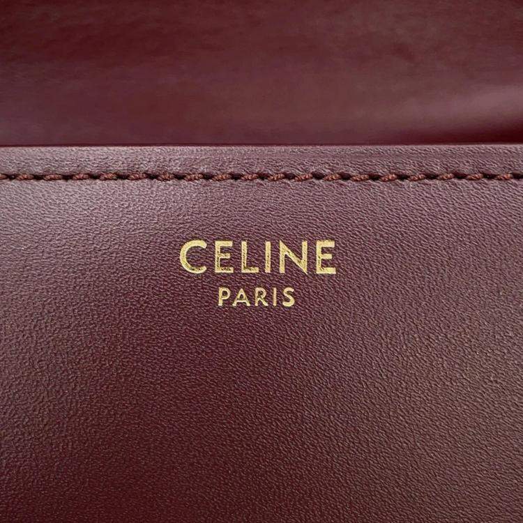 Pre Owned Celine Classic Box Small Bordeaux Leather Shoulder Bag