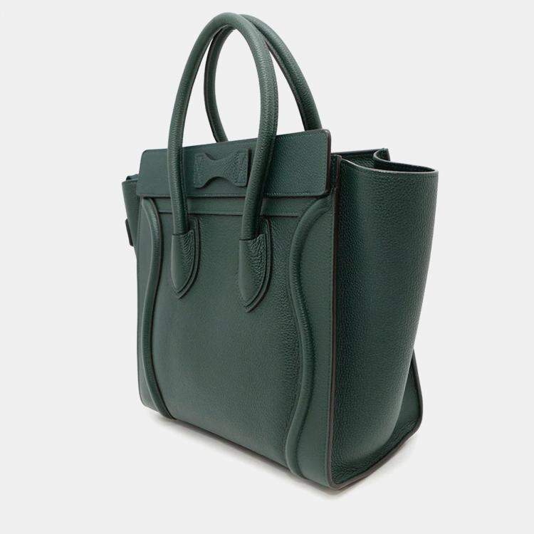 Pre Owned Celine Luggage Shopper Micro Dark Green Leather Handbag