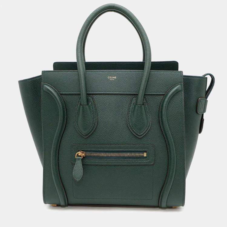 Pre Owned Celine Luggage Shopper Micro Dark Green Leather Handbag