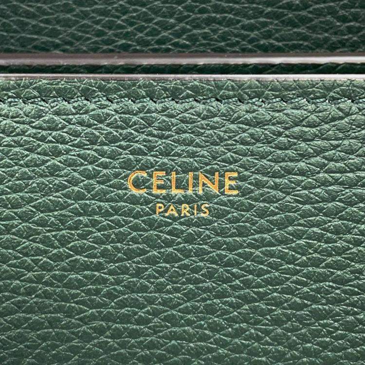 Pre Owned Celine Luggage Shopper Micro Dark Green Leather Handbag