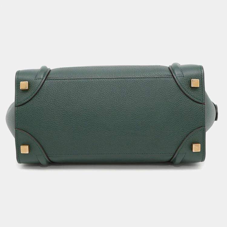 Pre Owned Celine Luggage Shopper Micro Dark Green Leather Handbag