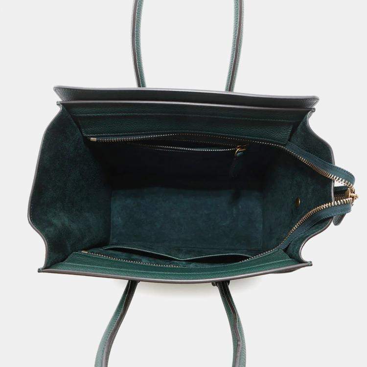 Pre Owned Celine Luggage Shopper Micro Dark Green Leather Handbag