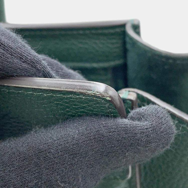 Pre Owned Celine Luggage Shopper Micro Dark Green Leather Handbag