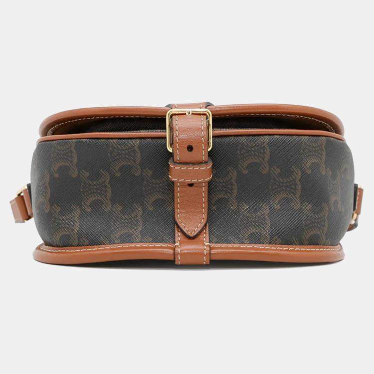 Pre Owned Celine Triomphe Folco Medium Brown Pvc Leather Shoulder Bag