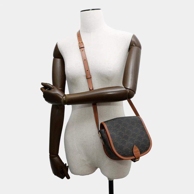 Pre Owned Celine Triomphe Folco Medium Brown Pvc Leather Shoulder Bag