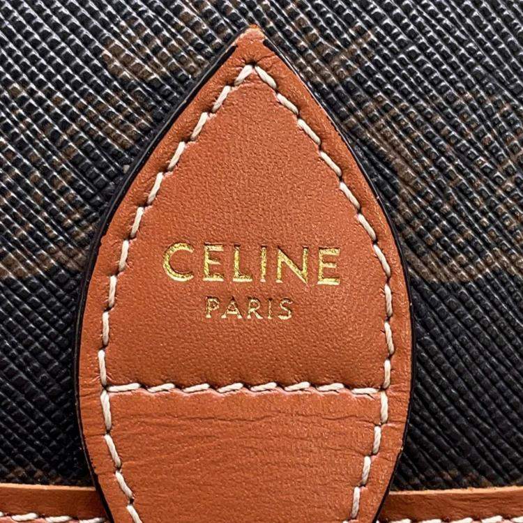 Pre Owned Celine Triomphe Folco Medium Brown Pvc Leather Shoulder Bag