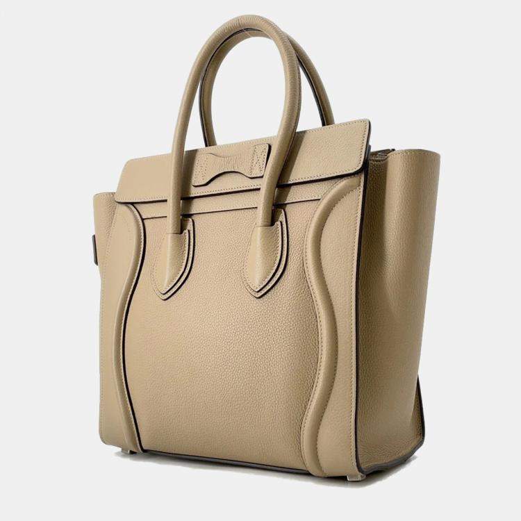 Pre Owned Celine Luggage Shopper Micro Beige Leather Handbag