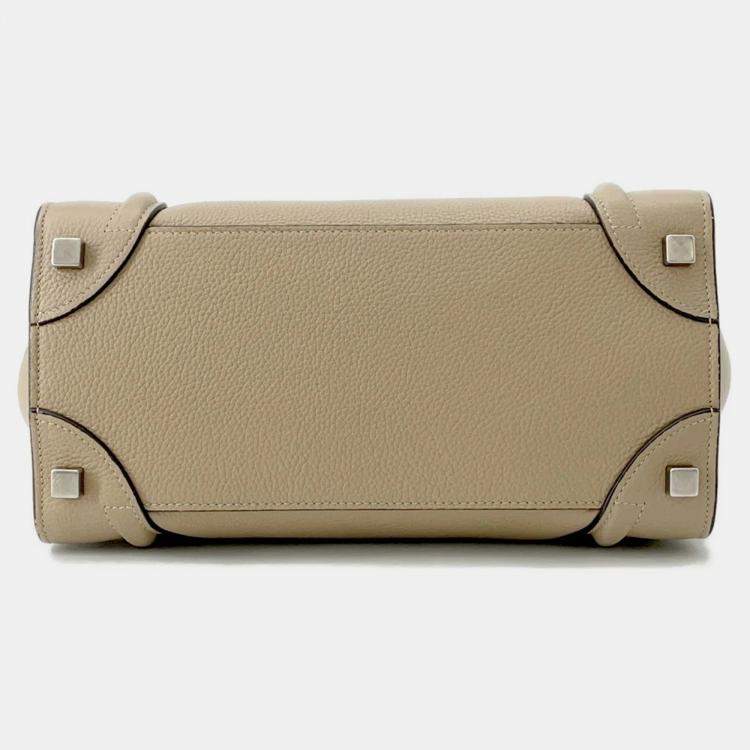 Pre Owned Celine Luggage Shopper Micro Beige Leather Handbag