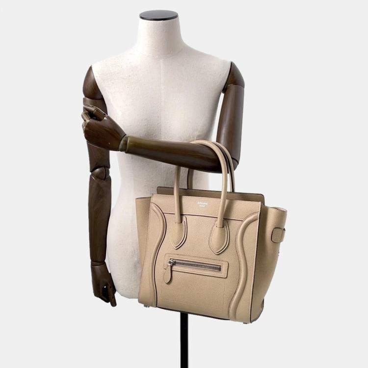 Pre Owned Celine Luggage Shopper Micro Beige Leather Handbag