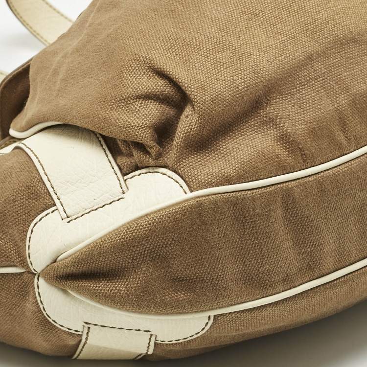 Pre Owned Celine Brown/Light Cream Canvas and Leather Boogie Hobo