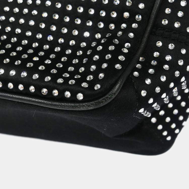 Pre Owned Celine Mini Boogie Black Satin Rhinestone Shoulder Bag
