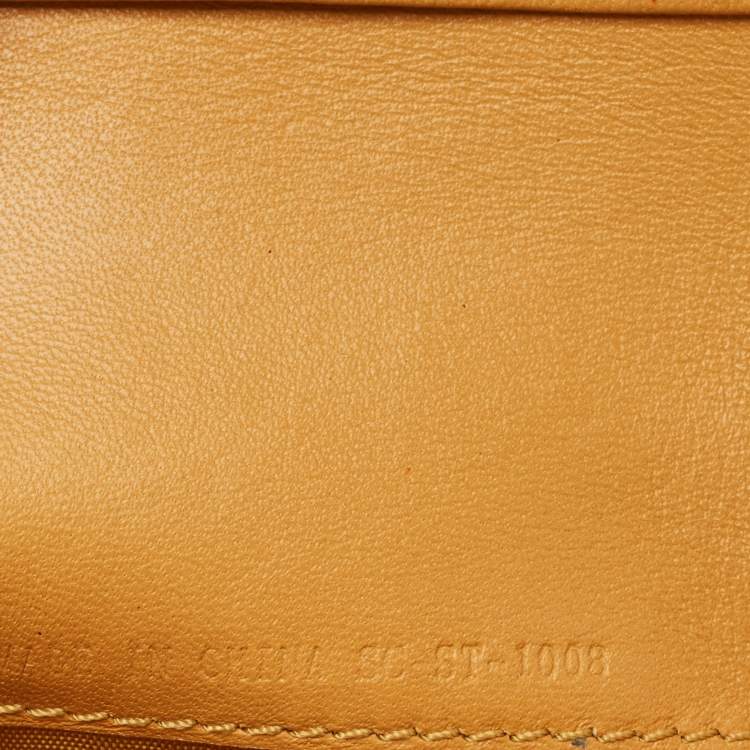 Pre Owned Celine Orange/Yellow Macadam Print Fabric and Croc Embossed Leather Flap Continental Wallet