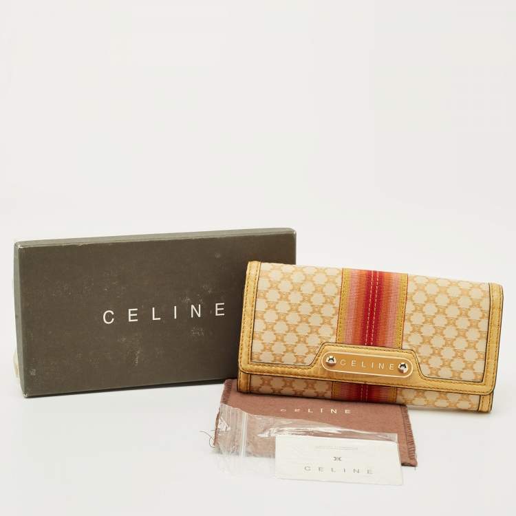 Pre Owned Celine Orange/Yellow Macadam Print Fabric and Croc Embossed Leather Flap Continental Wallet