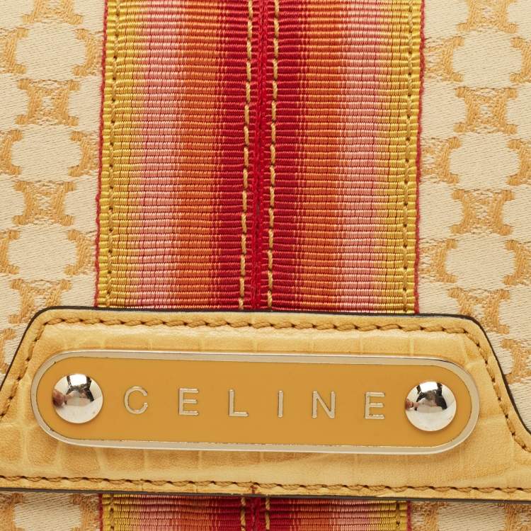 Pre Owned Celine Orange/Yellow Macadam Print Fabric and Croc Embossed Leather Flap Continental Wallet