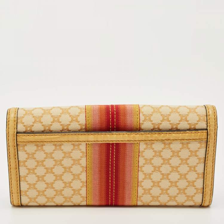 Pre Owned Celine Orange/Yellow Macadam Print Fabric and Croc Embossed Leather Flap Continental Wallet