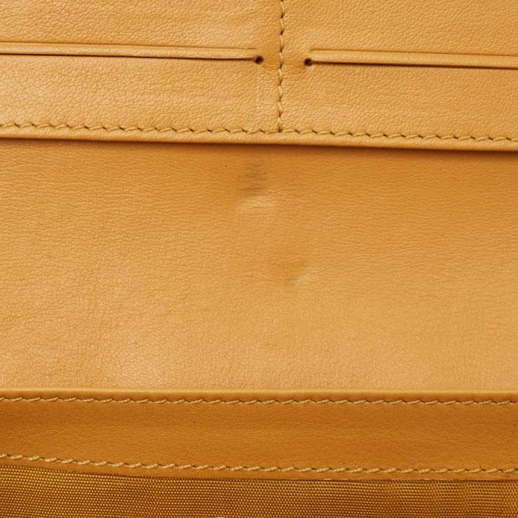 Pre Owned Celine Orange/Yellow Macadam Print Fabric and Croc Embossed Leather Flap Continental Wallet