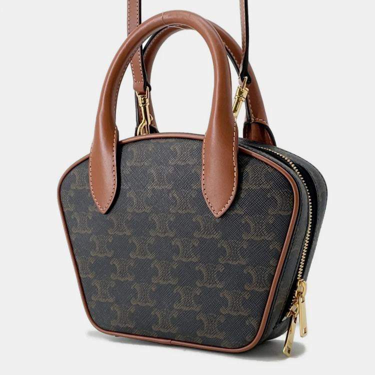 Pre Owned Celine Triomphe Tan PVC Leather Mini 2-Way Bowling Bag