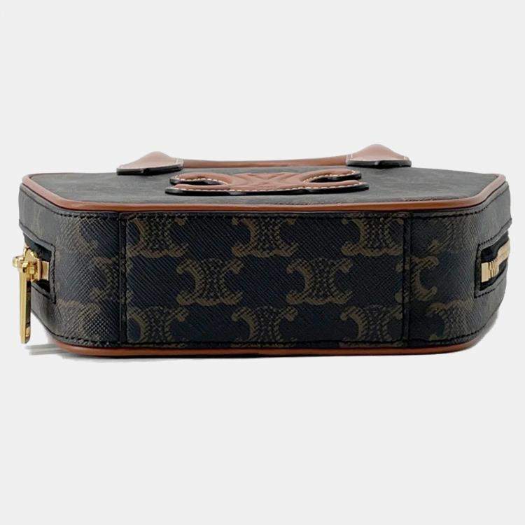 Pre Owned Celine Triomphe Tan PVC Leather Mini 2-Way Bowling Bag