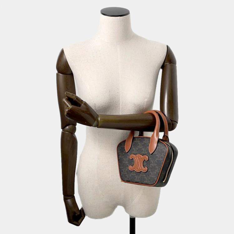Pre Owned Celine Triomphe Tan PVC Leather Mini 2-Way Bowling Bag