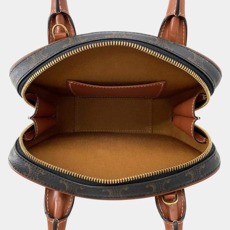Pre Owned Celine Triomphe Tan PVC Leather Mini 2-Way Bowling Bag