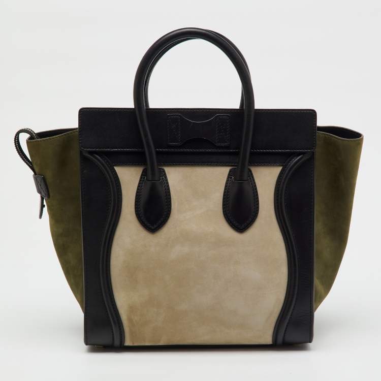 Pre Owned Celine Tri Color Leather and Nubuck Leather Mini Luggage Tote