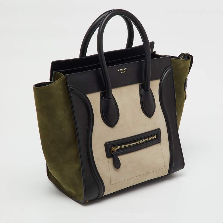 Pre Owned Celine Tri Color Leather and Nubuck Leather Mini Luggage Tote